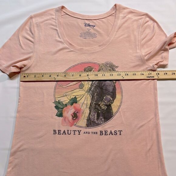 Disney Women’s Beauty And The Beast Short Sleeve Peach Tshirt Sz M - Picture 5 of 5